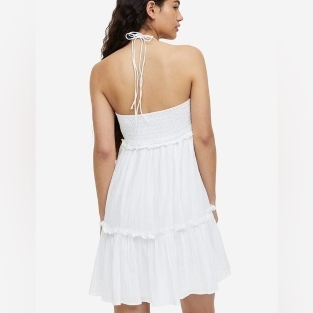 Ruffle-trimmed Halterneck white Dress